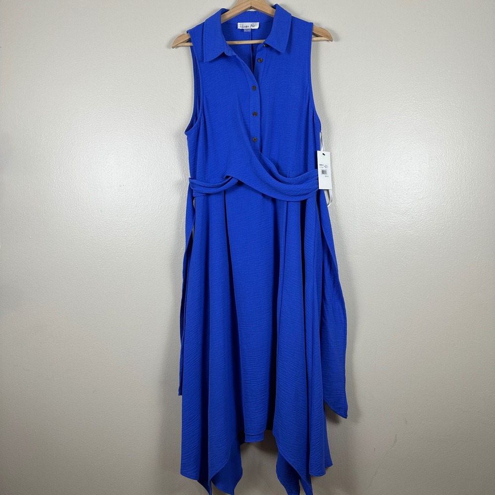 Harper Rose Women's 10 Button Collar Dress Dazzling Blue Handkerchief Hem NEW
